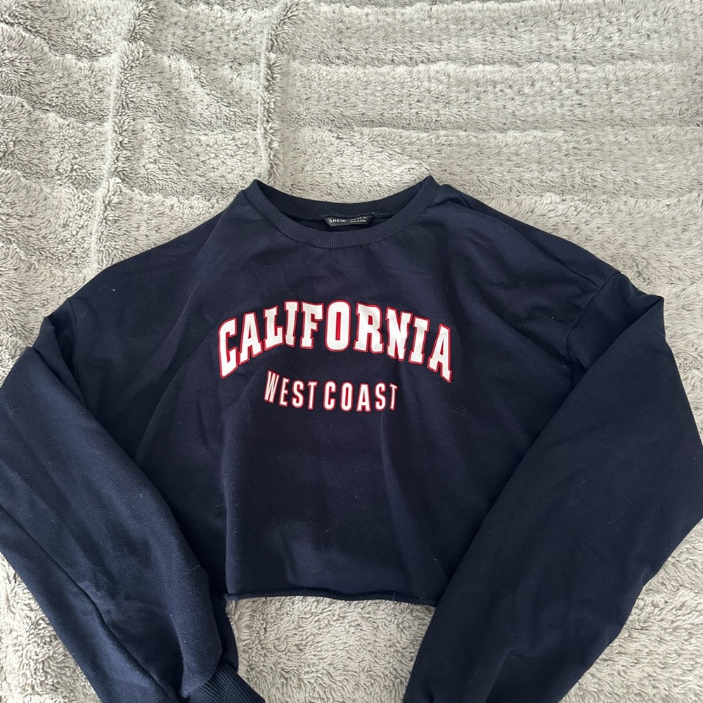 SHEIN Blue Cropped Hoodie Sweatshirt